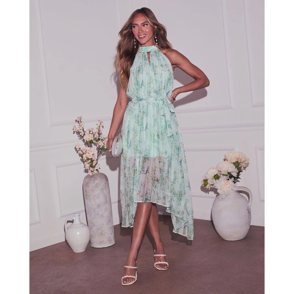 Kerrie Pleated Halter Maxi‎ Dress